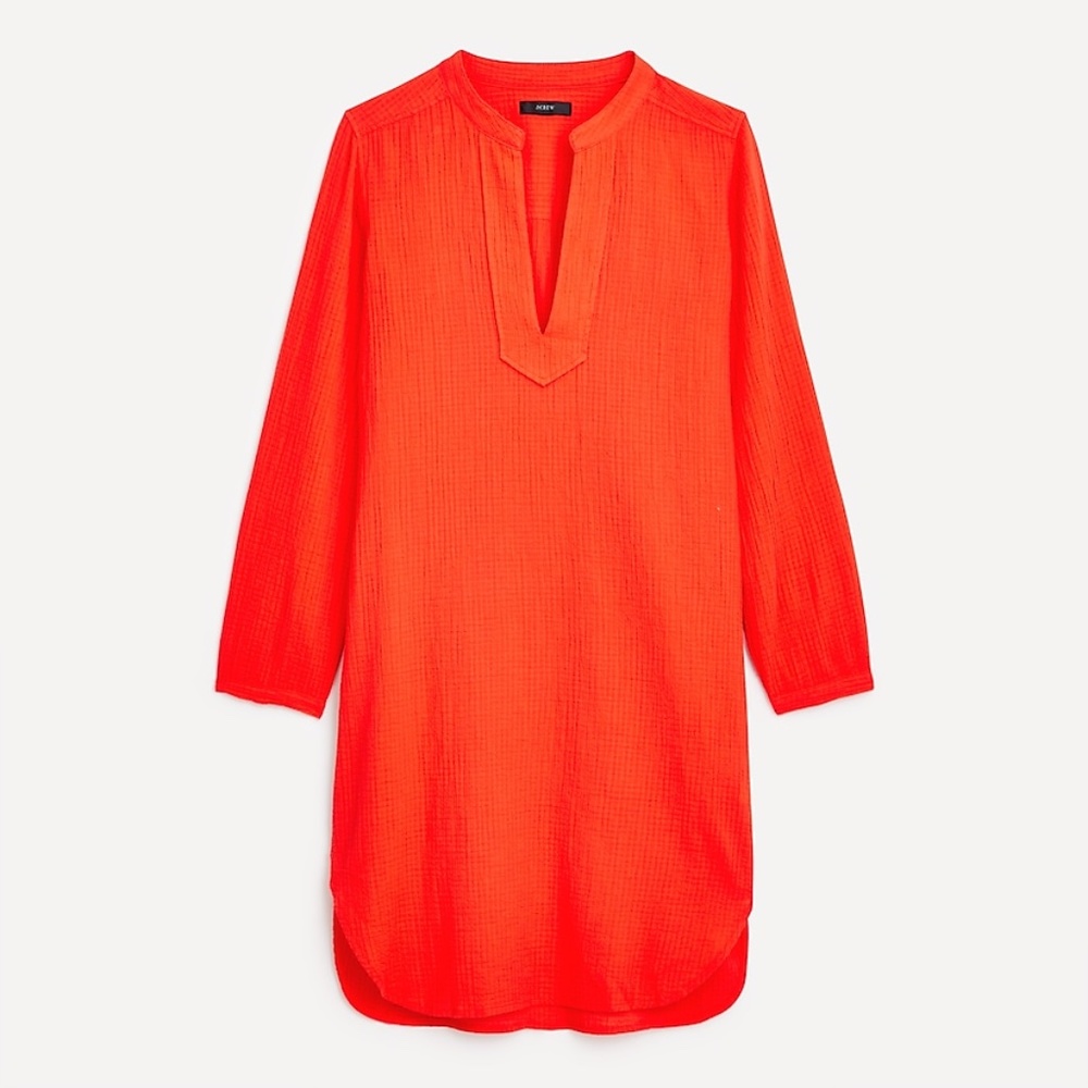 J. Crew Crinkle Cotton V-Neck Tunic - Coral